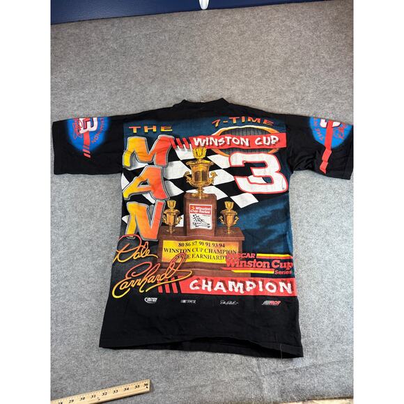 VTG 90s NASCAR Dale Earnhardt The Intimidator Racing Shirt Mens Medium Black AOP - Picture 2 of 6